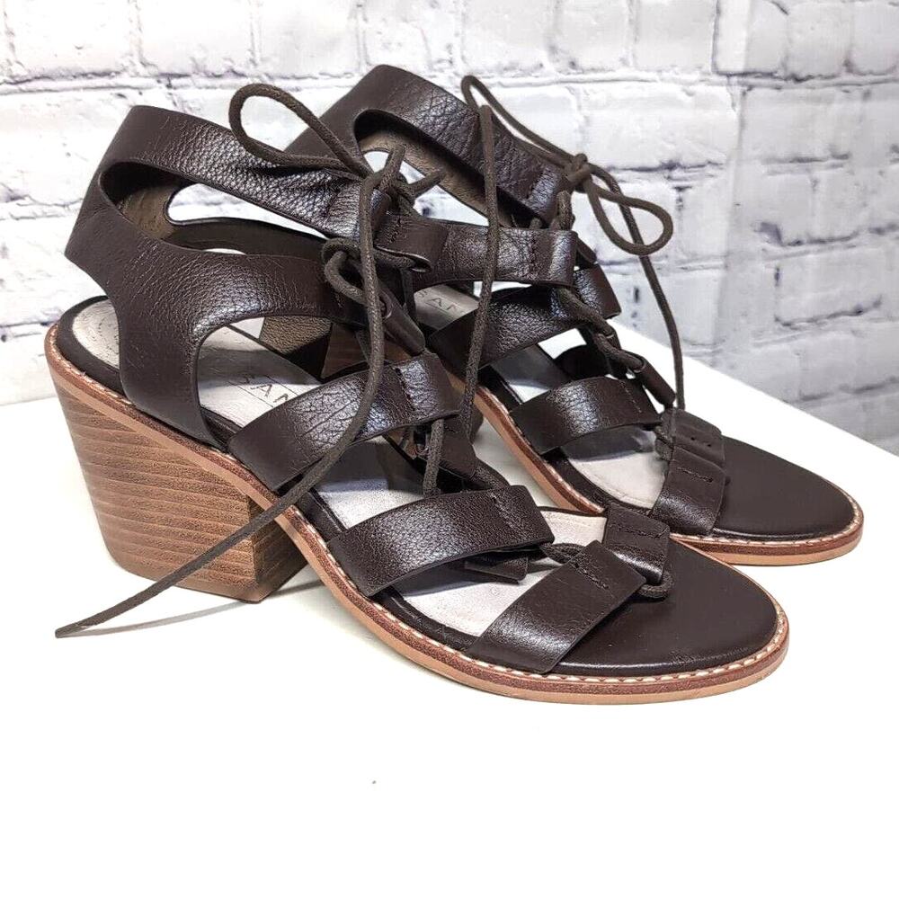 Sol Sana "Rudey" Brown Leather Gladiator Sandals Block Heel Women's Size 38/7.5